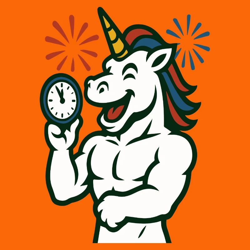 Starkes Einhorn-Zeit-Illustrationsmaskottchen