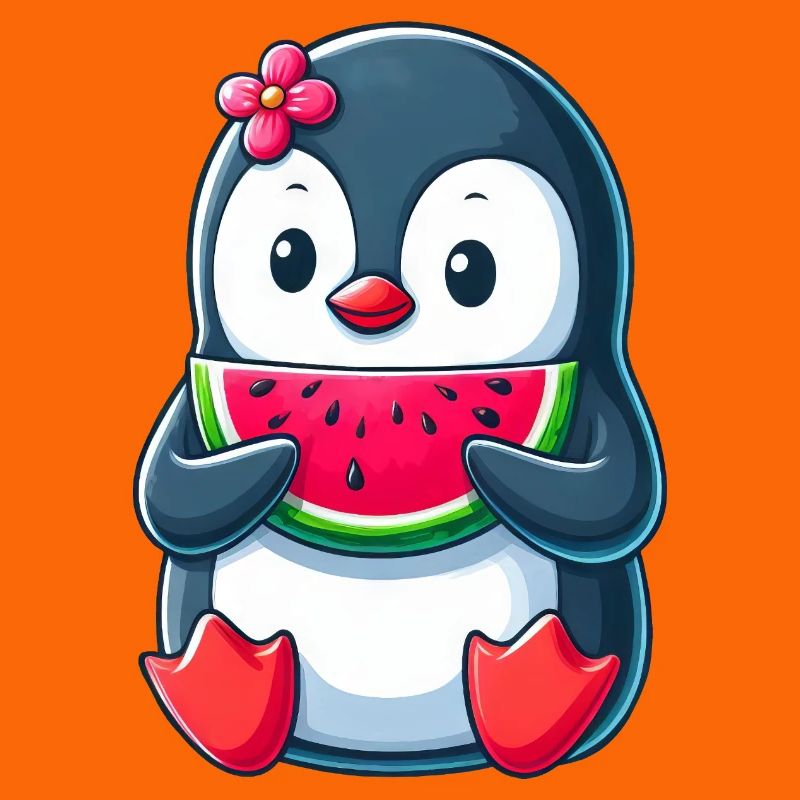 pingouin mignon avec dessin animé d’été pastèque