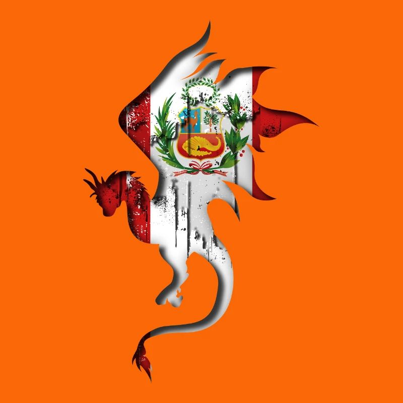 Drapeau du Pérou - Pérou - Silhouette de dragon