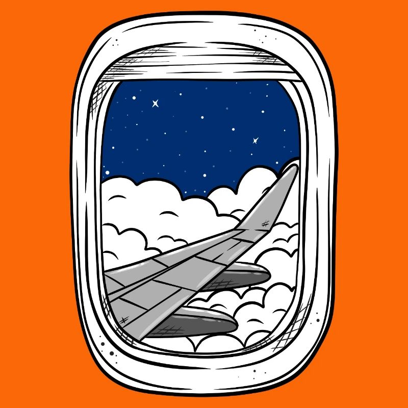 Night flight over cloud windows