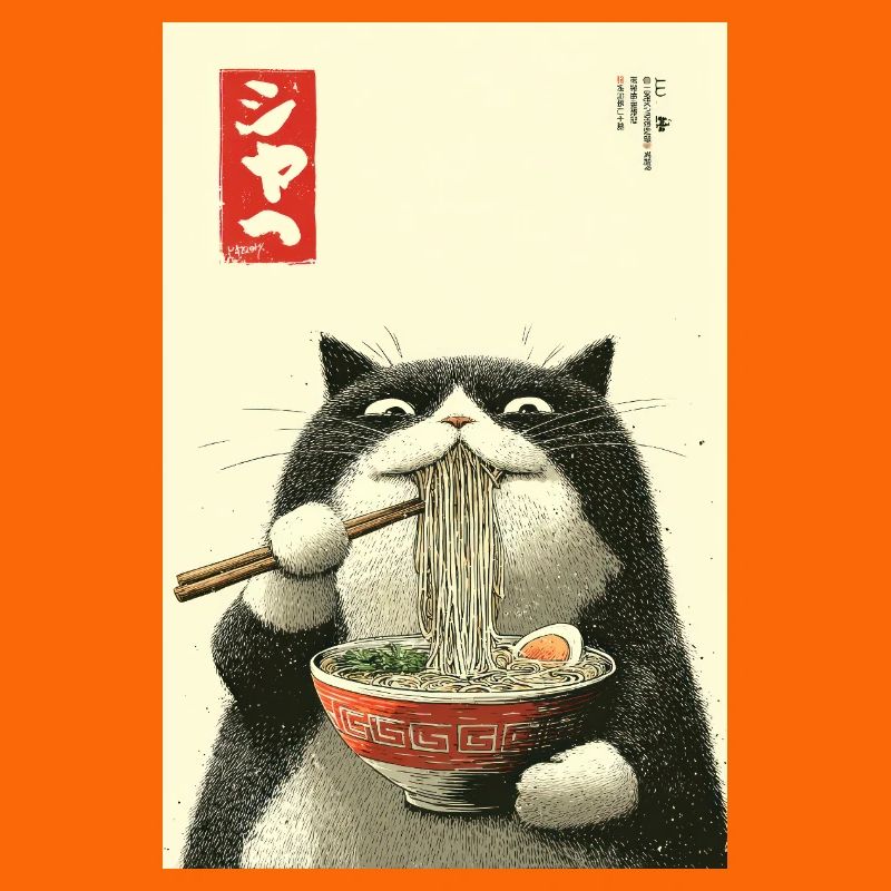 Ramen Cat dans le style Ukiyo-e