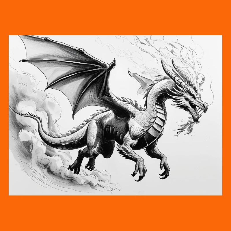 Dragon déterminé avec des ailes de feu