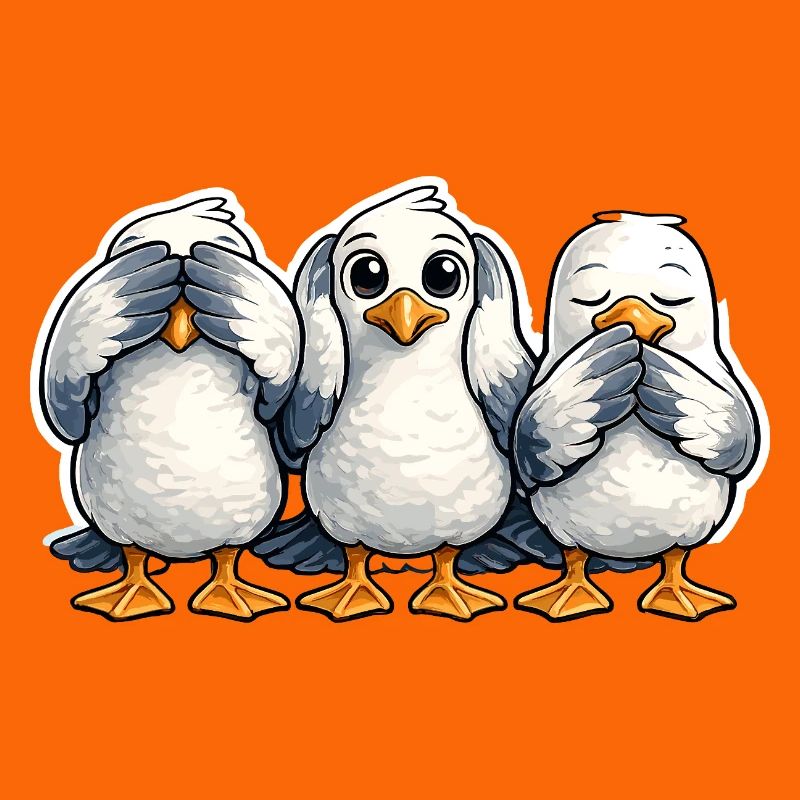 Three seagulls see nothing hear nothing say nothing