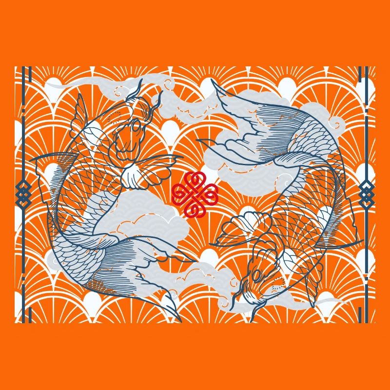 Koi fish in blue wave pattern japan koi