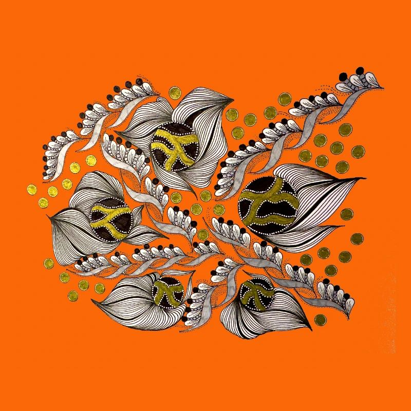 Leaf Lines Pattern with Gold Dots