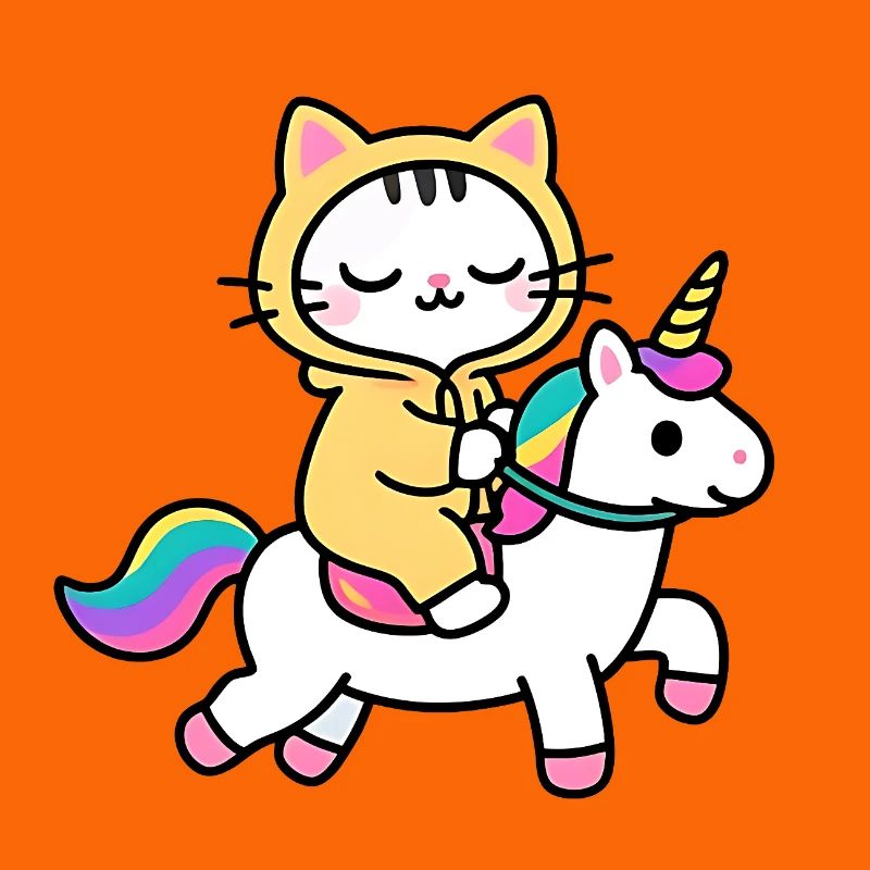 Katze auf einem Regenbogen-Einhorn