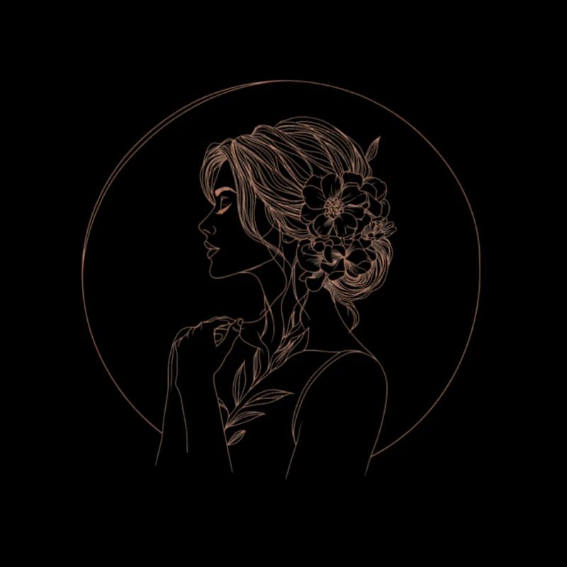 Silhouette féminine florale dorée cercle