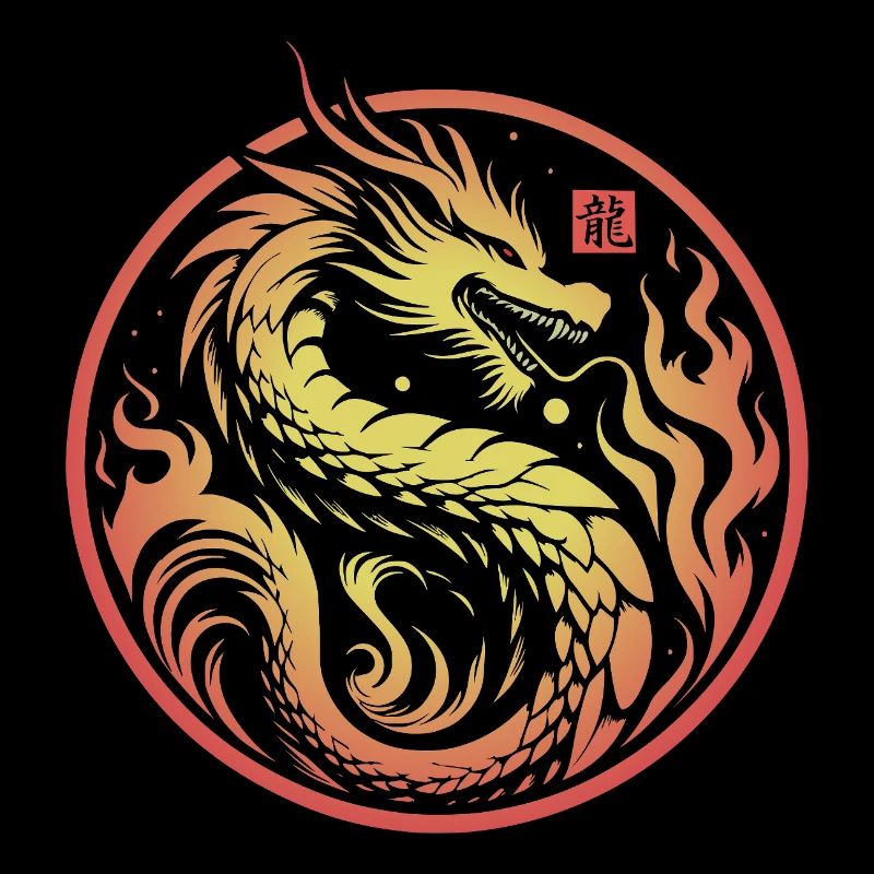 dragon feu cercle jaune rouge