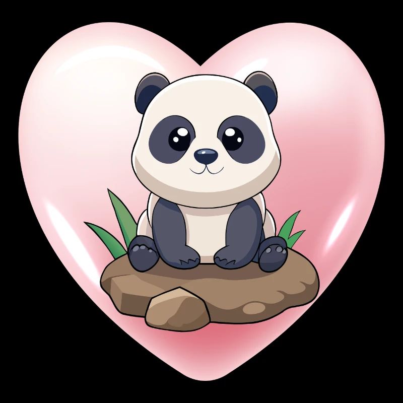 Bébé panda mignon assis sur un rocher (v02 cœur)