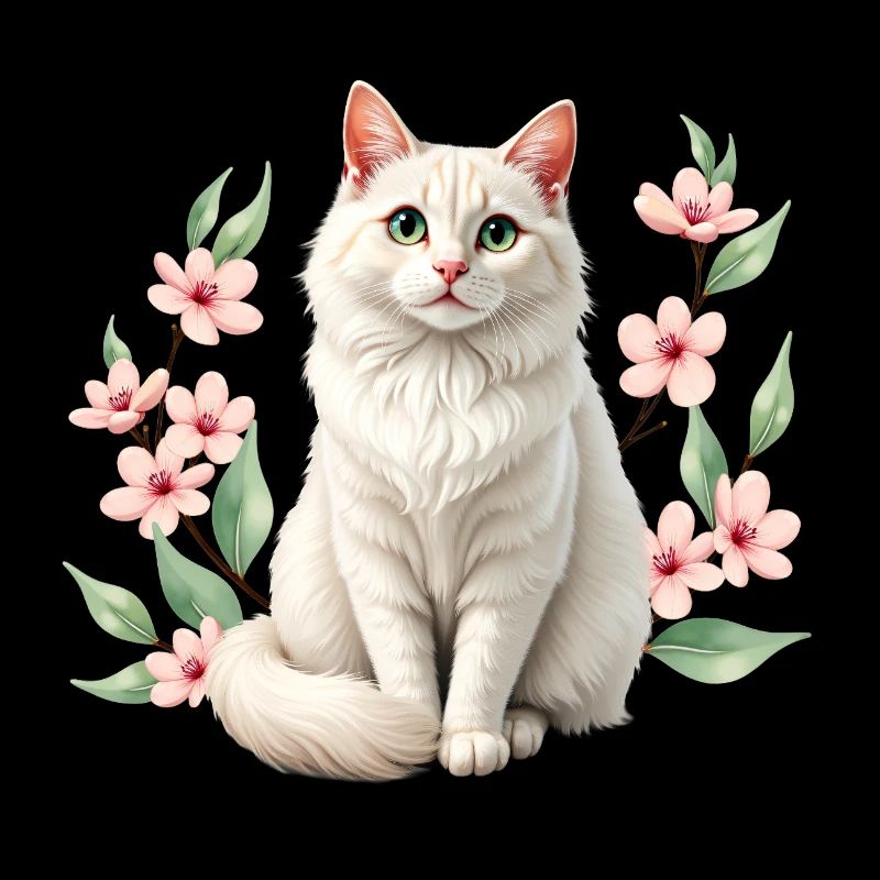 Élégant chat persan aux cerisiers en fleurs