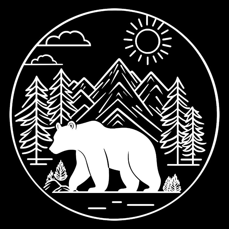 Minimalist Mountain and Bear Line Art