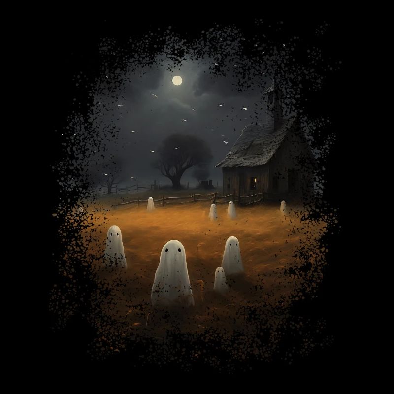 Vintage Ghost Farm Barn Gothic Halloween