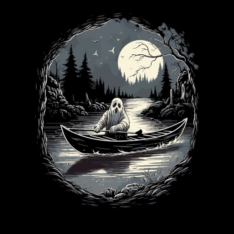 Vintage Ghost River Boat Gothic Halloween