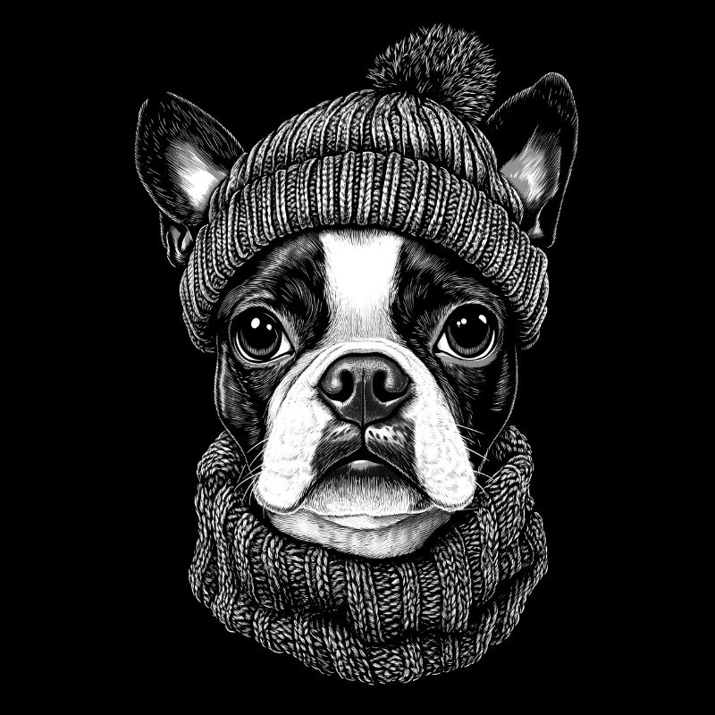 Boston Terrier Bobble Hat Chien Chien
