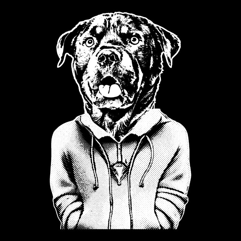 Rottweiler with a threatening look and an open mouth.