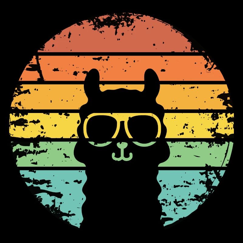 retro sunset llama llama alpaca stylish