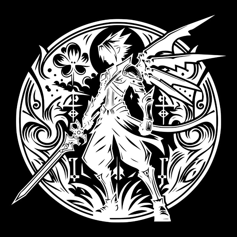 Fantasy warrior with sword and wings