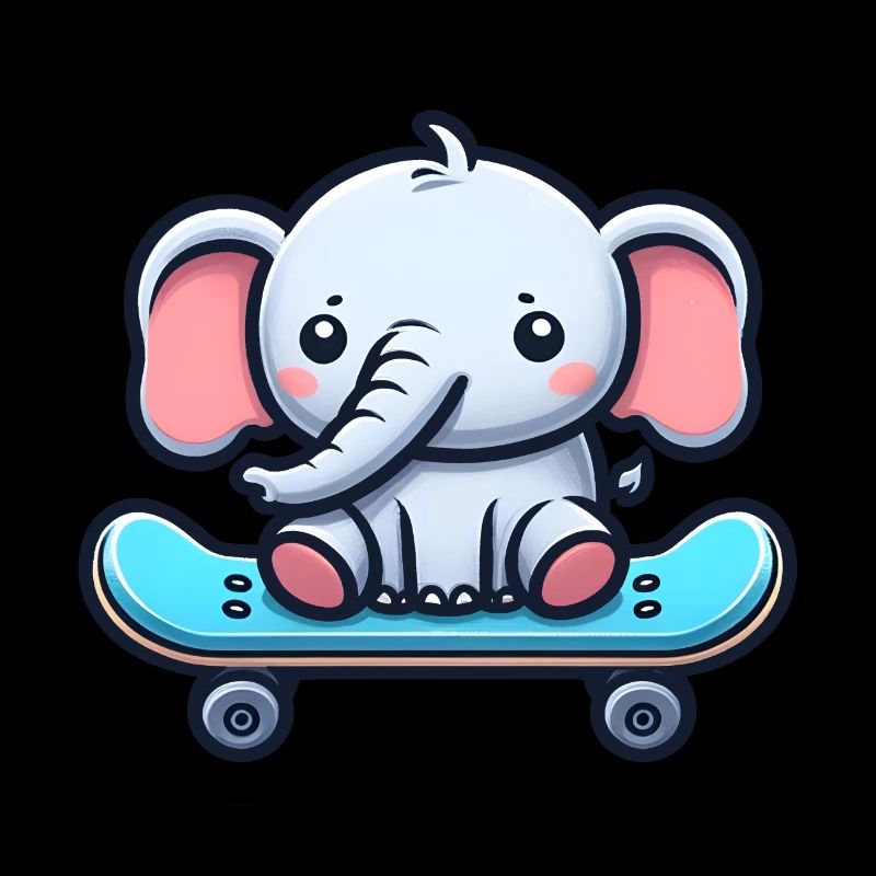 Mignon bébé éléphant avec planche à roulettes Maman éléphant