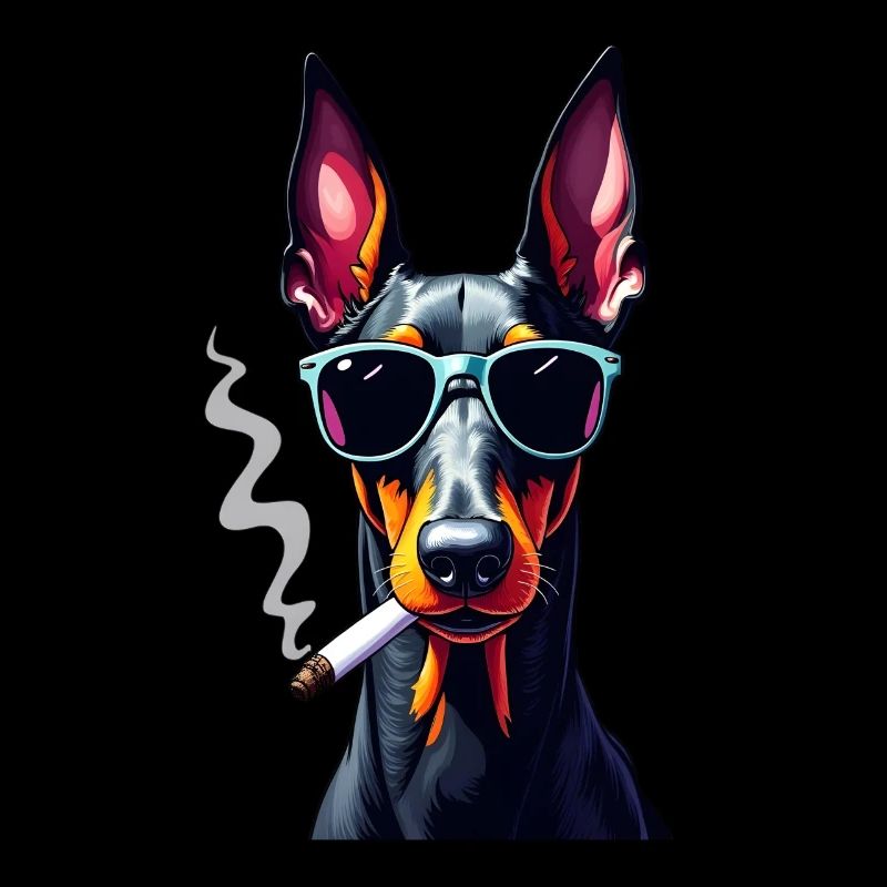 Dobermann mit Sonnenbrille Tier Motiv rauchender