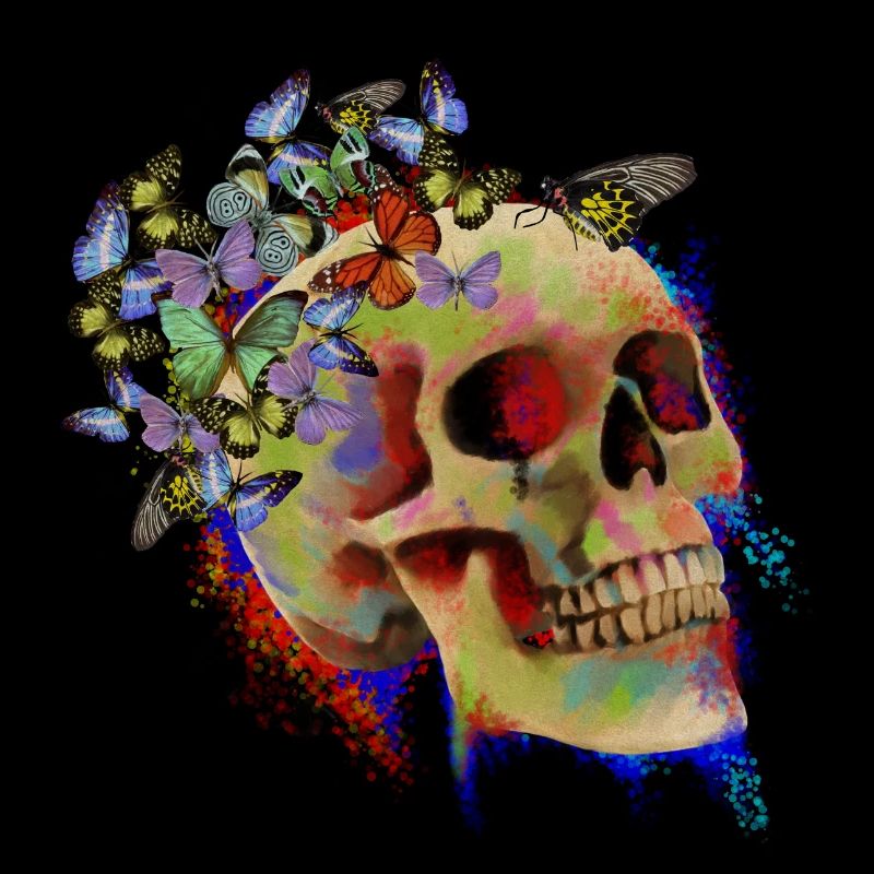 Colorful Skull with Butterflies Artwork