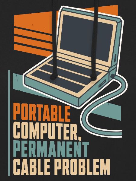 Laptop mit Kabelproblem – Computerhumor