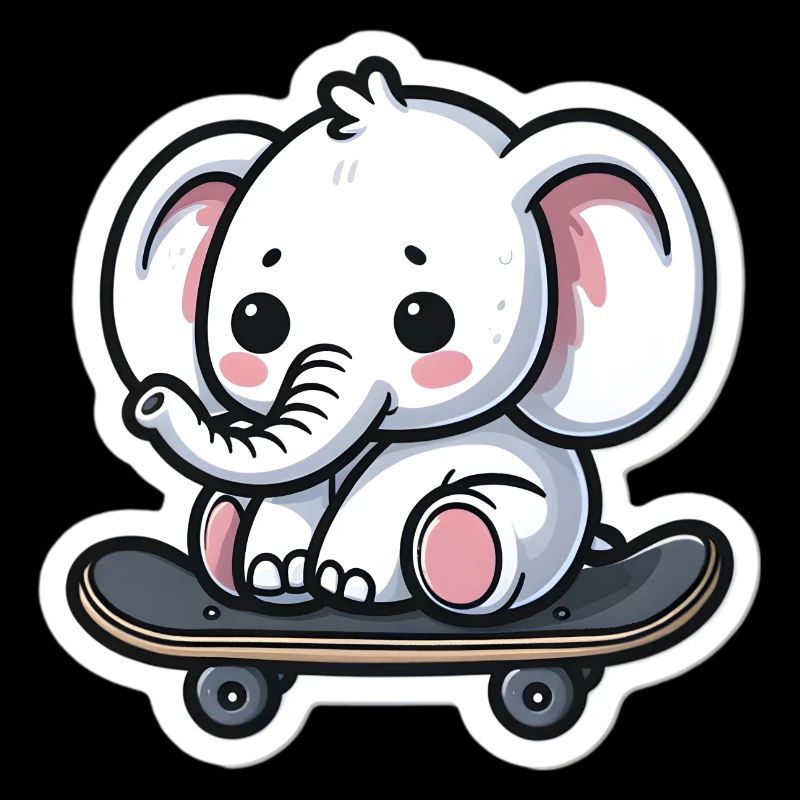 Mignon bébé éléphant avec planche à roulettes Maman éléphant