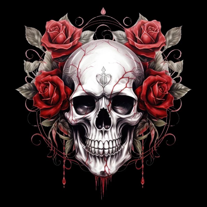 Gothic Totenkopf Rosen Kunst Grafik Mode