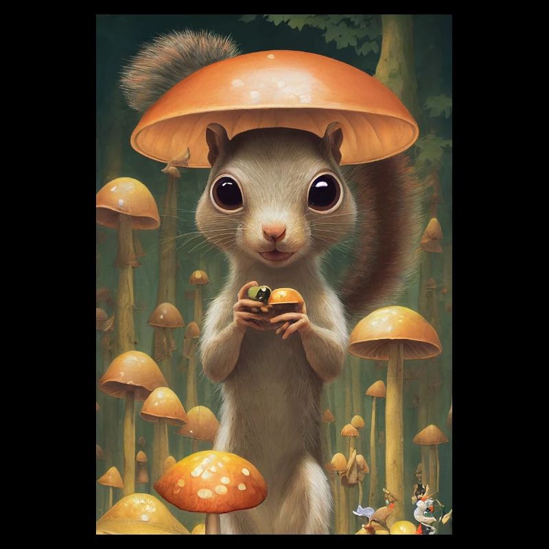 Squirrels Hiking Mushroom Forest
