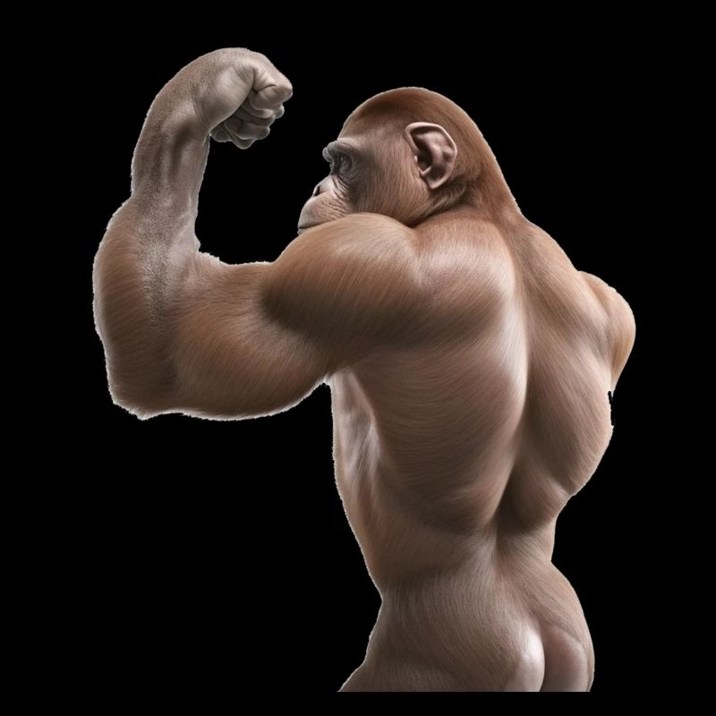 Monkey flexes biceps - Muscular monkeys