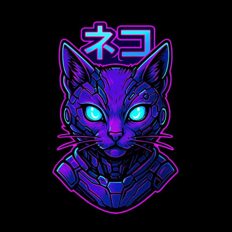 Cyber Neko – Chat néon dans le style de la science-fiction