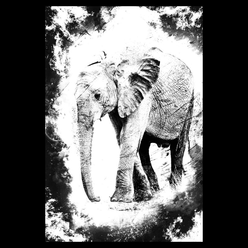 éléphant en noir et blanc