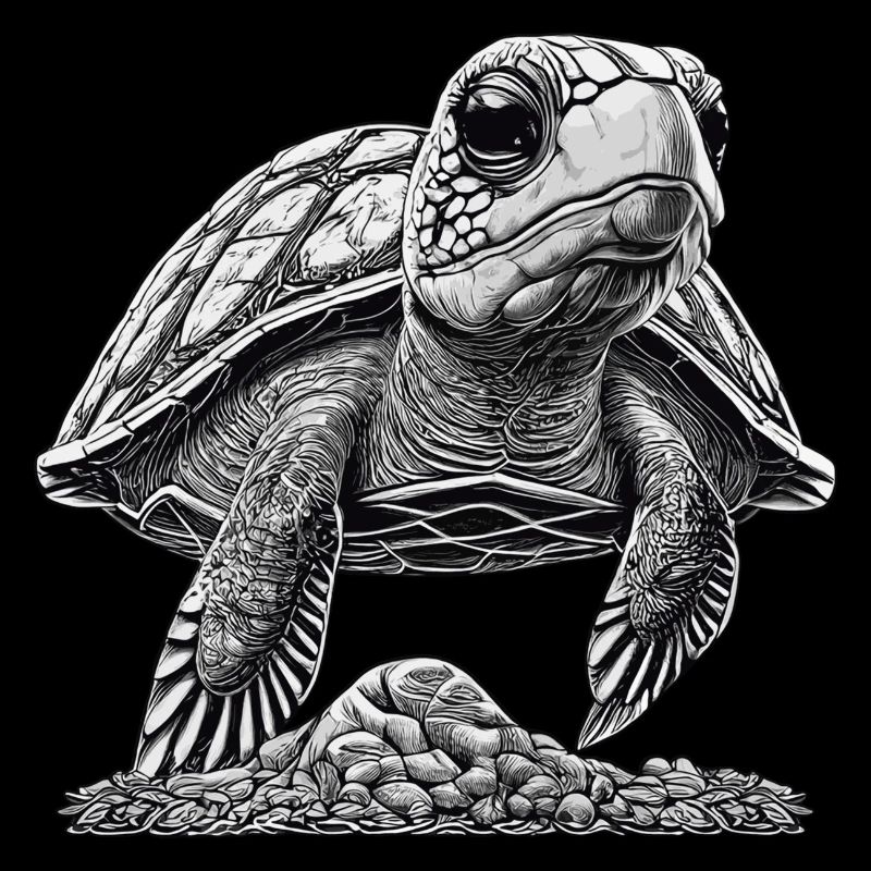 Bébé tortue nageuse noire et blanche