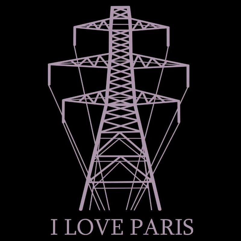 Power pylon as Eiffel Tower "I Love Paris" satire