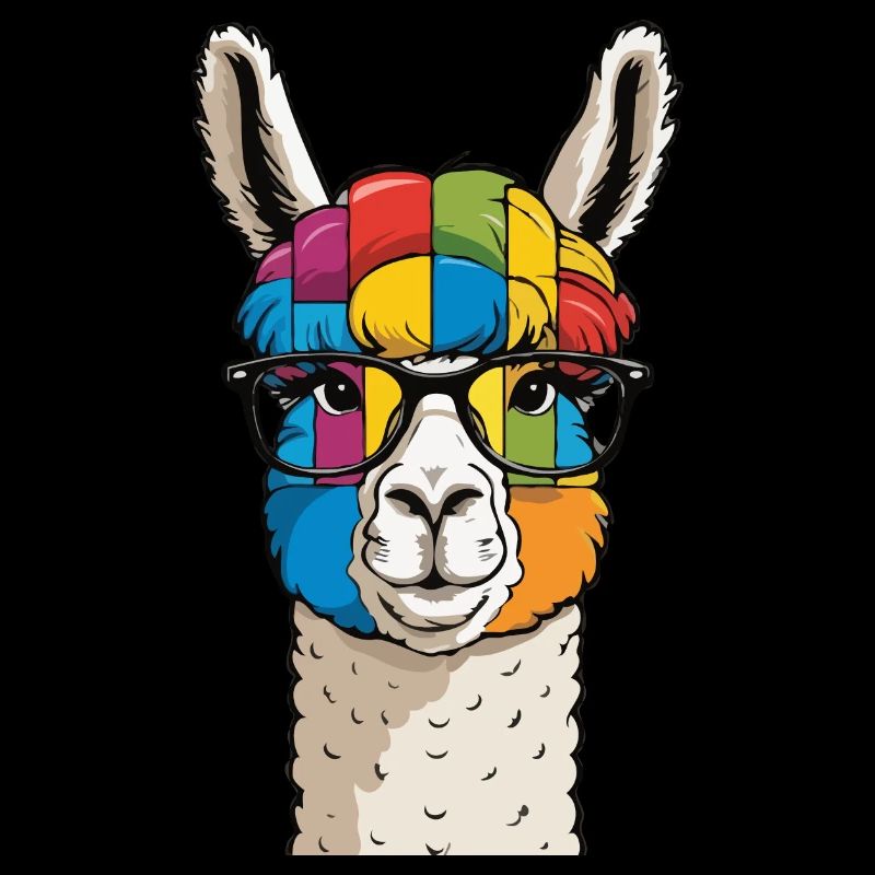 Alpaka Lama Bunt Cool mit Brille