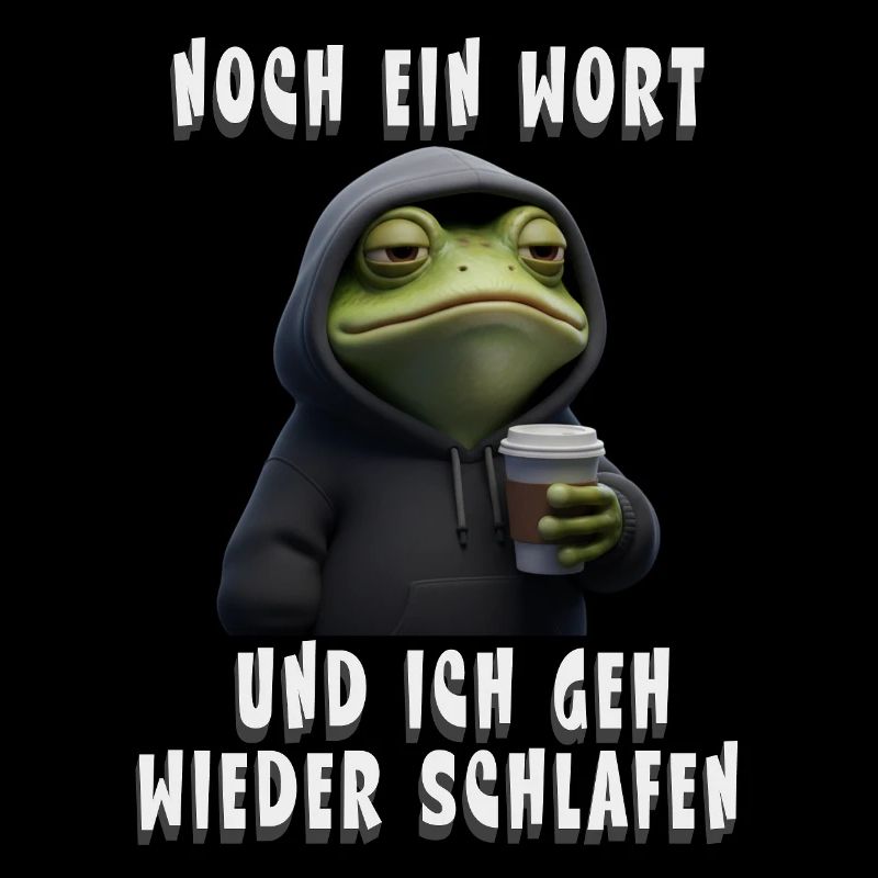 Grumpy Frog with Coffee Cartoon