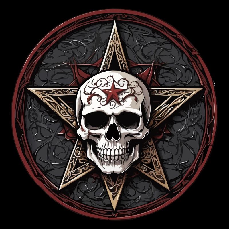 Skull with pentagram in gothic style