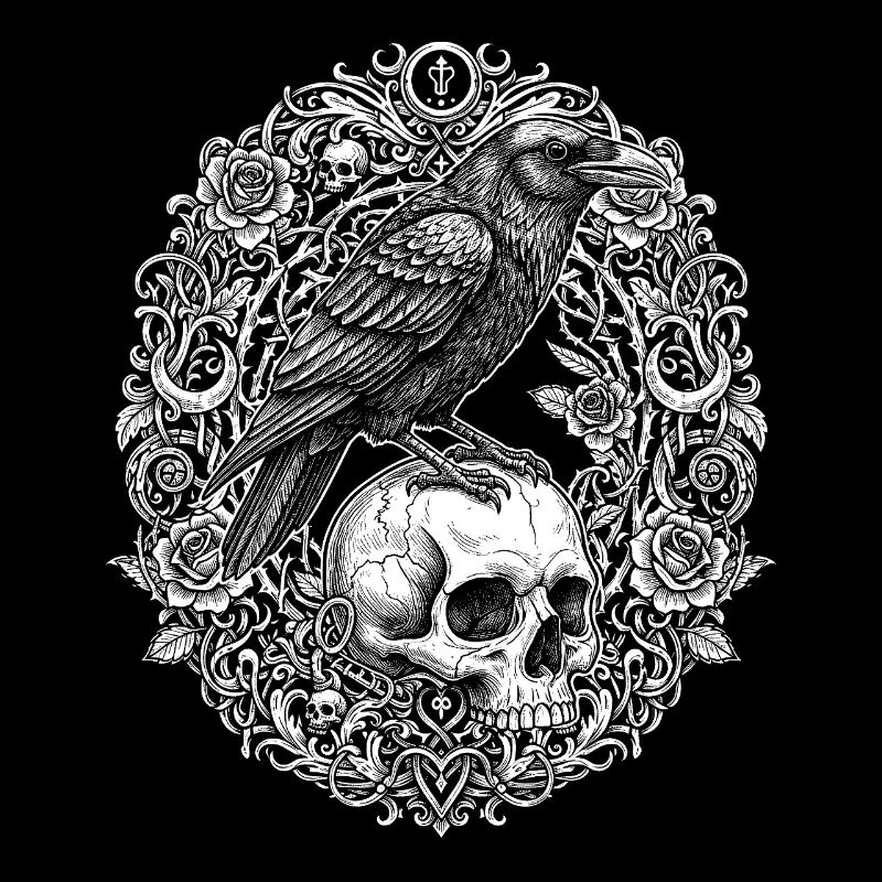 Raven on Skull - Gothic Design