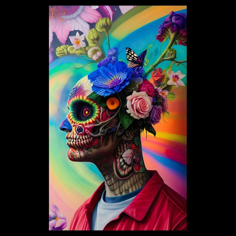 ARTWORK Flower Skull Head Guy