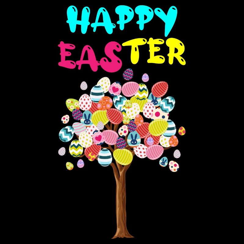 Happy Easter Egg Tree With Easter Rabbit Egg