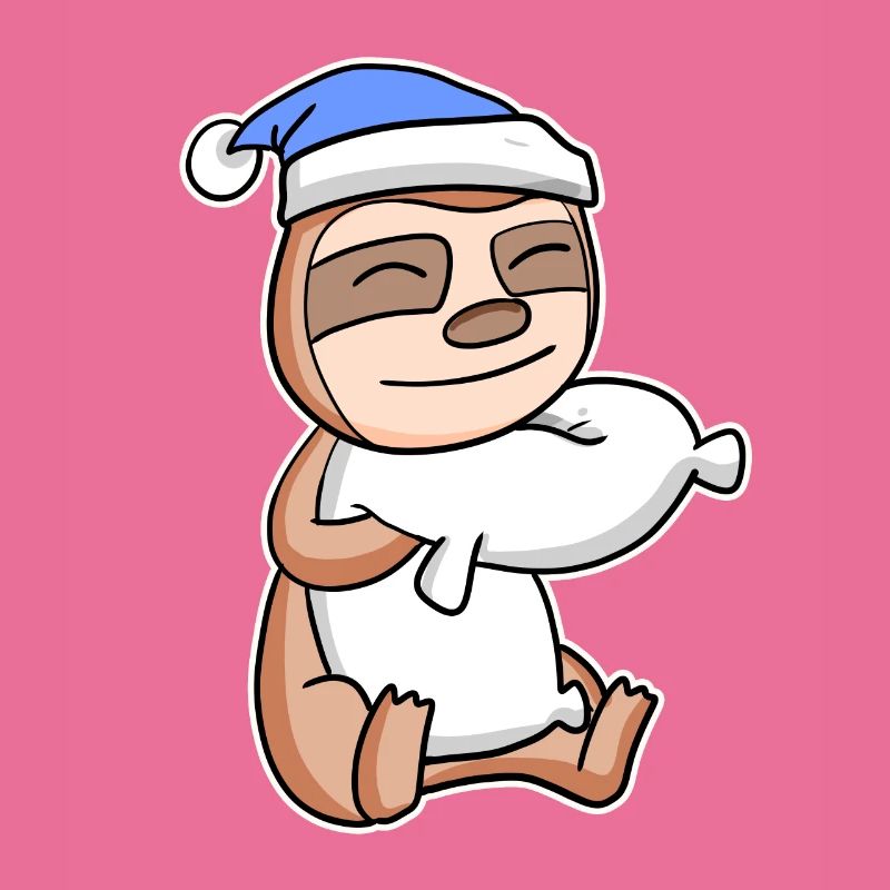 Sloth with pillow and sleeping cap