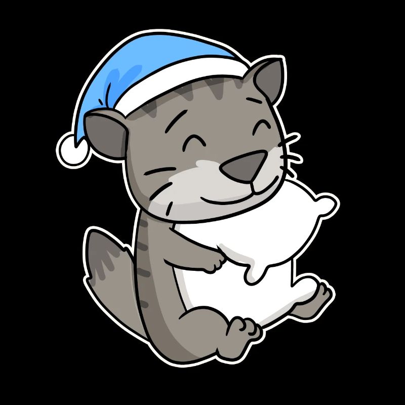 Sleeping Tired - Cat with Pillow and Sleepy Cap