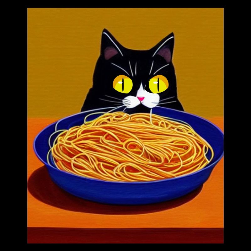 Katzenblick auf Spaghetti
