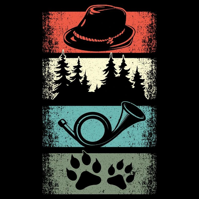 Conception de cor de chasse avec chapeau de feutre de patte de chien de forêt