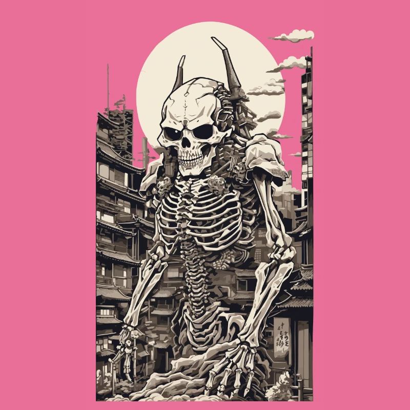 Edo Japan Yokai Skeleton Ukiyo-E Artwork