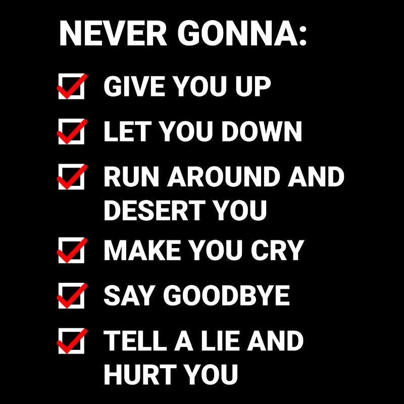 Rick Roll Checkliste (Never Gonna Give You Up)
