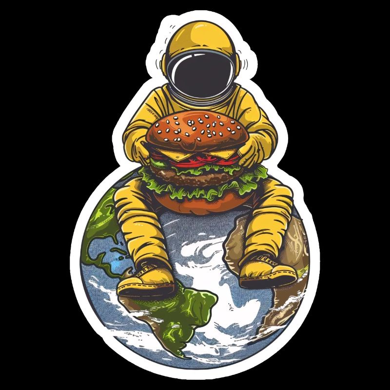Un astronaute est heureux de son hamburger dans l’espace