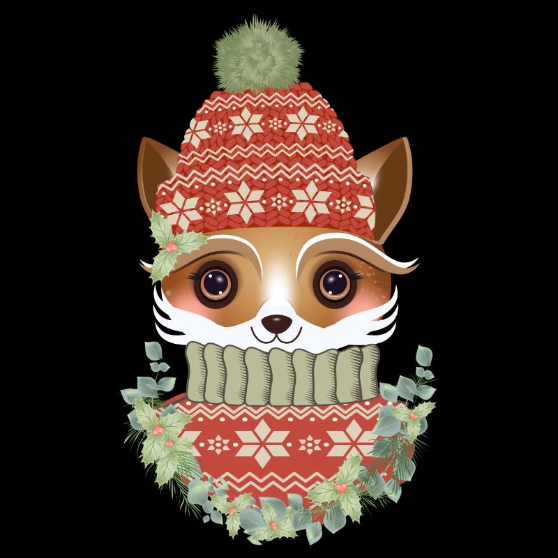 cute fox with sweater, bobble hat & wreath