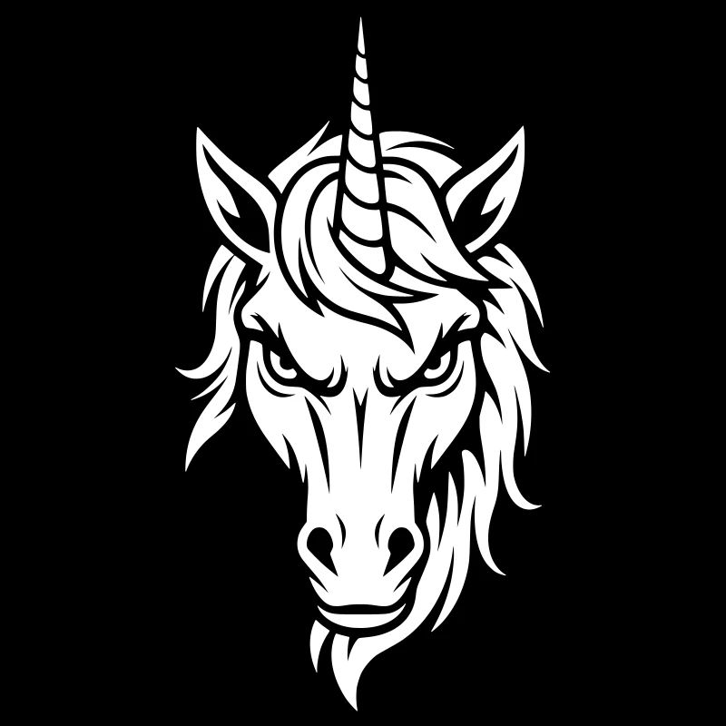 Evil Unicorn – Unicorn Head Black and White
