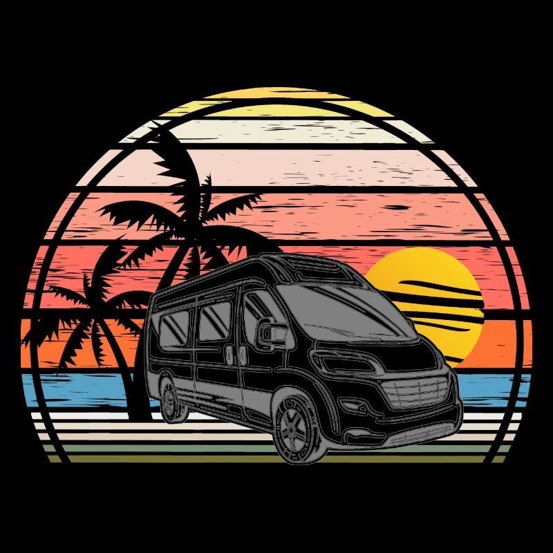 Coucher de soleil en camping avec camping-car