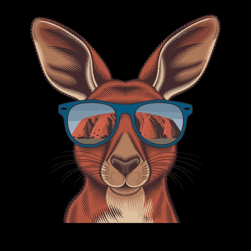 Kangourou cool avec des lunettes de soleil devant Uluru